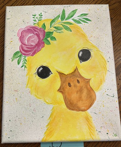 Cute Chicken Painting Easy, Cute Duck Painting Acrylic, Chicken Canvas Painting Easy, Easter Rabbit Painting, Easy Easter Acrylic Painting Ideas, Easter Egg Canvas Painting Ideas Easy, Farm Animal Paintings Easy Step By Step, Duck Painting Easy Acrylic, Simple Easter Paintings