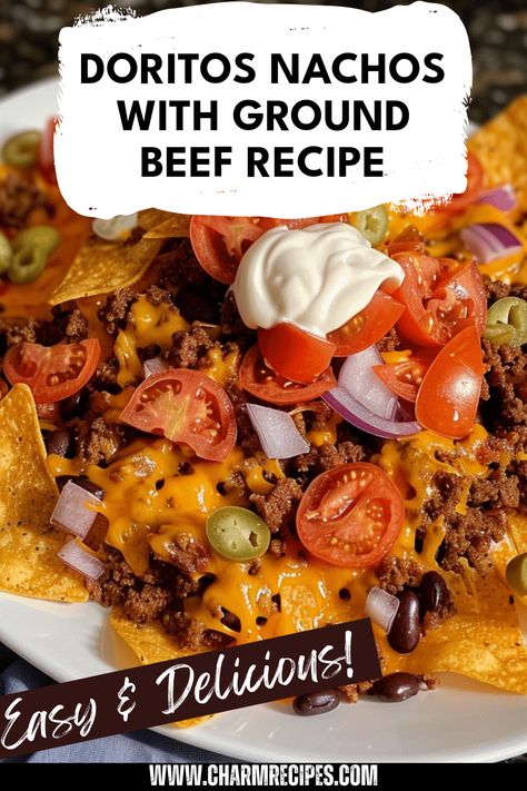 Looking to spice up your nacho game? Make Doritos Nachos with Ground Beef for a delicious twist on the classic snack. By using cheesed-up Doritos as a base, these nachos create satisfying bites loaded with smashed avocado, jalapeños, melted cheese, and seasoned ground beef. This easy recipe is perfect for any game day gathering or film night at home. Impress your friends with these ultimate party nachos, and enjoy a burst of flavors in every bite. Get ready to make this quick and crowd-pleasing dish! Nachos With Ground Beef, Crockpot Nachos, Party Nachos, Greek Nachos, Nachos Recipes, Nacho Toppings, Film Night, Doritos Nachos, Ground Beef Recipe