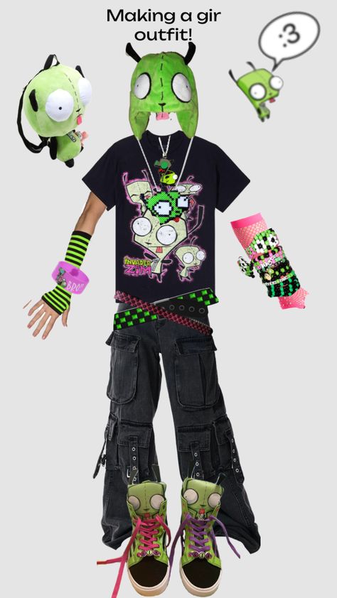 Gir outfit! #invaderzim #scene #scenecore #gir #giroutfit #outfit #kandi #cute Kandi Kid Outfit, Scenecore Aesthetic Outfit, Scene Outfits Aesthetic, Scenecore Clothes, Scenecore Outfit, Scene Kid Outfits, Diy Goth Clothes, Scene Kandi, Outfits 2000s