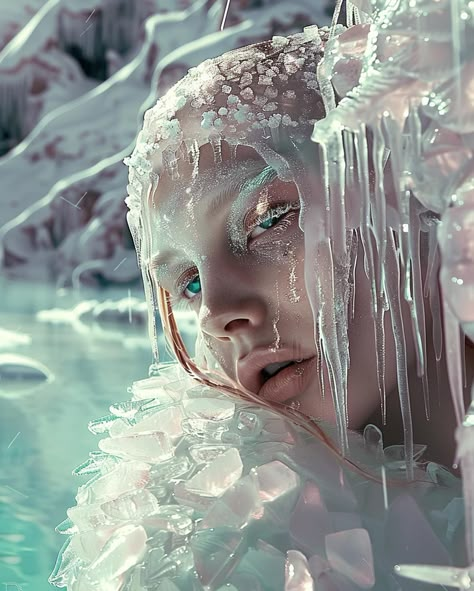 Ice On Face, Book Scene Ideas, Ice Mermaid, Dream Tarot, Ice Fashion, Ice Monster, New Painting Ideas, Fantasy Worldbuilding, Resin Idea