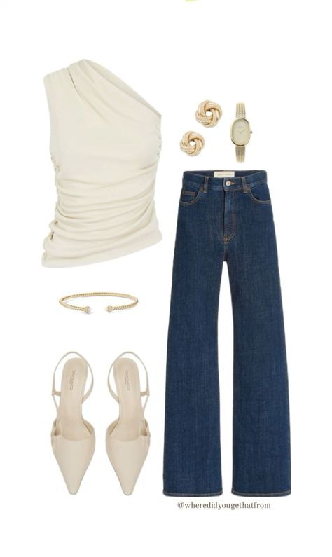 Elegant Outfit Jeans Classy, Jeans Classy Outfit Chic, Fancy European Outfit, Summer Christmas Party Outfit, Dinner Fits Casual, Dinner First Date Outfit, Trendy Buissnes Casual Outfits Woman, Work Outfit Jeans Summer, Chic Dinner Outfit Night Classy