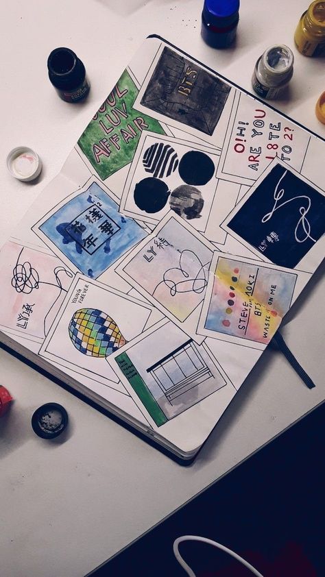 Bts Doodles Aesthetic, Bt21 Diary Ideas, Bts Aesthetic Drawing, Bts Journal Ideas, Sketch Book Cover Ideas, Bts Diary, Journal Cover Ideas, Diy Bts, Bts Journal