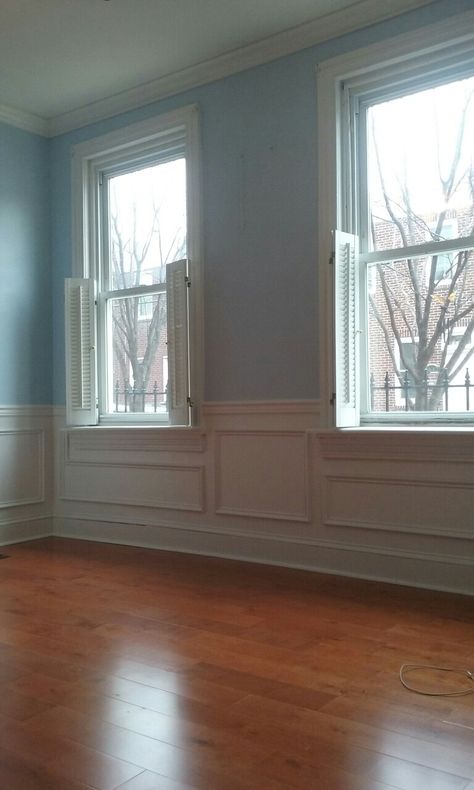 Wainscot Around Window, Wall Paneling Around Window, Bedroom Wayne Scotting, Wainscoting Under Window, Purple Wainscoting Bedroom, Wainscoting Around Windows, Wainscoting Window, Wayne’s Coating Bedroom, Frame Wainscoting