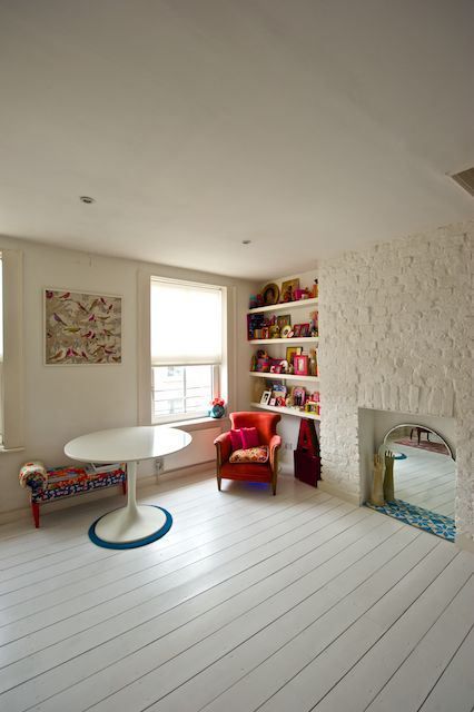 white floorboards lounge2 Dark Floorboards, Floating Floorboards, White Painted Floors, Victorian Flat, Painted Wooden Floors, White Floorboards, Painted Floorboards, White Wooden Floor, Wood Floor Colors