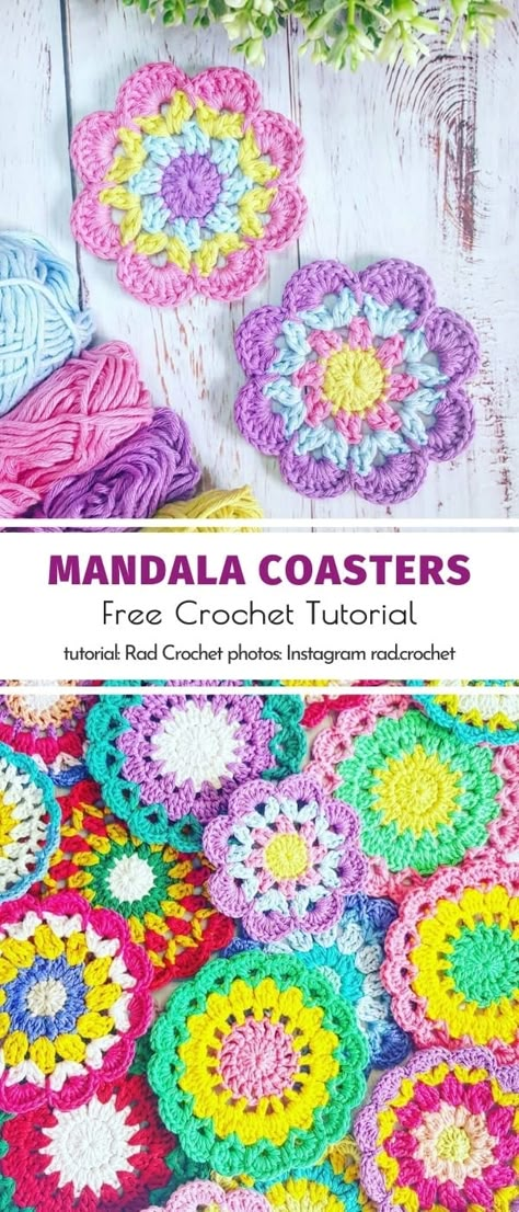 Crochet Patterns Halloween, Easy Free Crochet Patterns, Crochet Coaster Patterns, Crocheting For Beginners, Mandala Coasters, Coaster Patterns, Patterns Halloween, Crochet Coasters Free Pattern, Flower Coaster