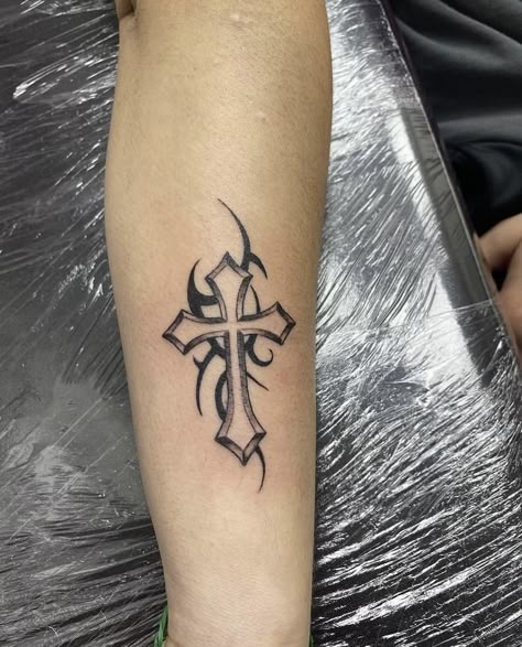 2 By 2 Inch Tattoos, Cross Forearm Tattoos For Women, Back Cross Tattoo For Men, Cross Design Tattoo, Hand Cross Tattoo, Cross Tattoo Forearm, Orthodox Cross Tattoo, Tattoo Crosses, Goth Cross Tattoo