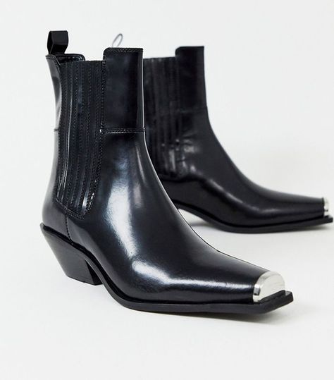 ASOS Design Ambition Premium Metal Toe Western Boots in Black Leather Autumn Fashion Inspiration, Chelsea Boots Men Outfit, Boots Men Outfit, Autumn Trends, Fashion Sites, Chelsea Boots Men, Style Inspiration Fall, Leather Dresses, High Fashion Street Style