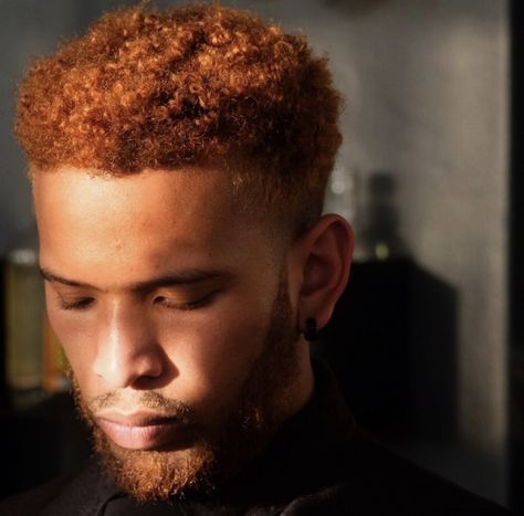 Ginger Dyed Hair Men, Black Gingers, Ginger Locs Black Man, Curly Ginger Hair Men, Ginger Afro Men, Red Hair And Red Eyebrows, Ginger Locs Men, Boys Dyed Hair, Ginger Hair Men