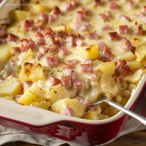 Delicious Ham and Potato Casserole Recipe - My Home Made Recipe Ham And Diced Potato Casserole, Leftover Ham Recipes With Potatoes, Ham Potato And Onion Casserole, Ham Potato Green Bean Casserole, Potatoes Ham Casserole, Ham And Potato Au Gratin Casserole, Leftover Ham Recipes Casseroles Main Dishes, Best Ham Casserole Recipes, Ham Dishes Easy