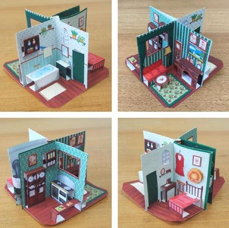 Pop Up Book Template Free Printable, Mini Paper House Diy, Pop Up Paper House, Pop Up House Template, Pop Up Paper Doll House, Pop Up Book Ideas, Pop Up House Card, Pop Up Doll House, Pop Up House Book