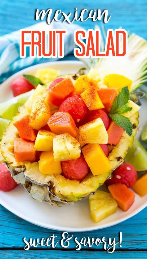 Mexican Fruit Salad, Mexican Fruit Salads, Spinach Salads, Mexican Fruit, Lime Seasoning, Zucchini Side Dishes, Tropical Fruit Salad, Easy Vegetable Side Dishes, Fruit Appetizers