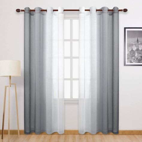 DWCN Grey Faux Linen Ombre Sheer Curtains - Semi Voile Gradient Grommet Top Curtains for Bedroom and Living Room, Set of 2 Window Curtain Panels, 52 x 84 Inches Long : Amazon.co.uk: Home & Kitchen Linen Sheer Curtains, Country Curtains, Grey Curtains, Curtains For Bedroom, Bedroom And Living Room, Room Curtains, Living Room Set, Sheer Curtains, Interior Home