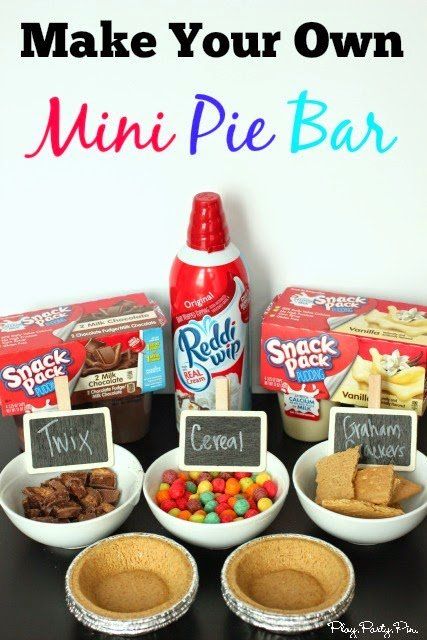 Mini Pie Bar, Snack Pack Pudding, Bar Mini, Cooking Party, Mini Pie, Food Bars, Frosé, Drink Bar, Taco Bar