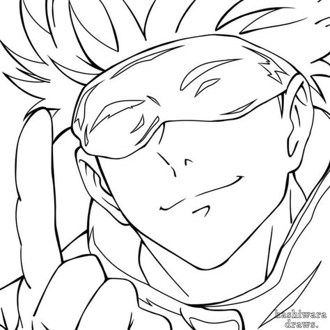 Gojo Satoru Coloring Pages, Gojo Satoru Line Art, Jujutsu Kaisen Coloring Page, Jjk Lineart, Gojo Outline, Jjk Coloring Pages, Jujutsu Kaisen Lineart, Anime Lineart Manga Coloring Pages, Anime Lineart Simple