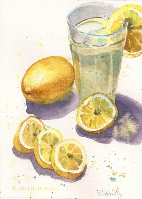 Lemonade Drawing, Lemonade Painting, Lemonade Art, Lemonade Aesthetic Drawing, Lemonade Painting Canvas, Sliced Lemon Drawing, Lemon Water Painting, Lemonade Watercolor, Water Colour Lemons