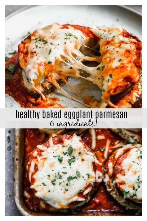 6-Ingredient Healthy Baked Eggplant Parmesan - Cooking for Keeps Eggplant Parmesan Recipes Easy, Light Eggplant Parmesan, Eggplant Recipes Healthy Baked, Easy Eggplant Recipes Healthy, Baked Eggplant Parm, Egg Plant Parmesan Easy, Eggplant Baked, Eggplant Bake, Eggplant Healthy