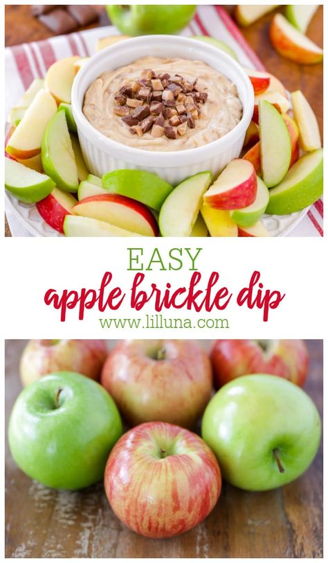 This 5-Ingredient Apple Brickle Dip recipe takes minutes to make and is so delicious! Plus, it uses common ingredients. The addition of Heath Toffee Bits makes it even better! #applebrickledip #appledip #brickledip #fruitdip #diprecipe Brickle Dip, Apple Brickle Dip Recipe, Heath Fruit Dip, Skor Apple Dip Recipes, Apple Brickle Dip, Apple Dip With Heath Bits, Apple Dip With Toffee Bits, Toffee Apple Dip Recipe, Toffee Dip For Apples