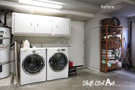 Laundry nook in garage make-over - before and demo Laundry Nook In Garage, Laundry Room In The Garage, Garage Laundry Area Ideas, Laundry Room In Garage Ideas, Laundry In Garage, Garage Laundry Room Ideas, Garage Laundry Area, Laundry Rooms Ideas, Garage Packages