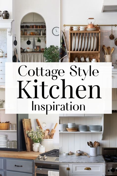 Thrifty Cottage Style Kitchen Ideas | 10 Beautiful & Easy DIYs - Open Doors Open Hearts Cottage Kitchen Accessories, Tasha Tudor Kitchen, Welsh Cottage Kitchen, Cottage Kitchen Flooring Ideas, Kitchen Cottagecore Aesthetic, Cottage Style Kitchen Backsplash, Cottage Kitchen Countertops, Cottage Kitchen Island Ideas, Cottage Backsplash Ideas