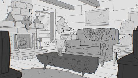 Anime Room Illustration, Old Cabin Interior, Interior Concept Art, Room Illustration, Old Cabin, Environment Painting, Perspective Drawing Architecture, Drawing Interior, Perspective Drawing Lessons