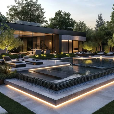 19+ Chic Pool Landscaping Designs to Elevate Your Outdoor Space • 333+ Art Images Modern House Swimming Pool, Luxury House With Garden, Modern Home Pool, Swimming Pool Designs Luxury Outdoor, Modern Villa Landscape Design, Villa Pool Design, Luxury Modern Backyard, Modern Pool Backyard, Outdoor Swimming Pool Designs