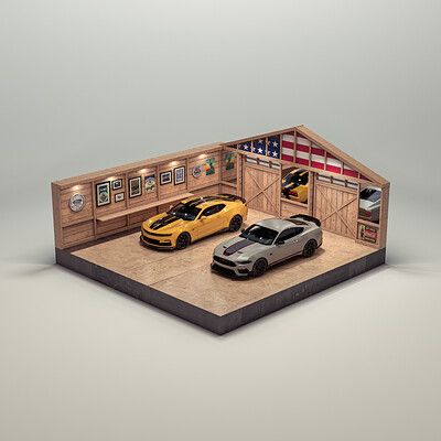 ArtStation - German Legends Diorama Diorama Garage 1/64, Model Car Display Ideas, Hot Wheels Diy, Car Diorama, Diecast Cars Display, Diorama 1:64, Small Game Rooms, Old Vs New, Workbench Plans Diy