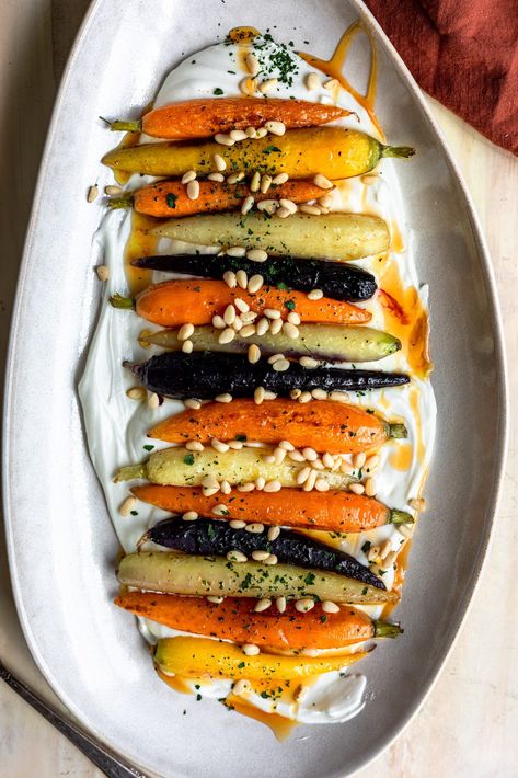 Cheese With Hot Honey, Nutritional Foods, October Recipes, Caramelized Carrots, Whipped Goat Cheese, Creamy Goat Cheese, Goat Cheese Recipes, Toasted Pine Nuts, Hot Honey