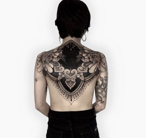 Black Out Tattoo Back, Upper Back And Neck Tattoo, Black Work Back Tattoo, Big Cover Up Tattoos, Cover Up Tattoos For Women, Floral Back Tattoos, Backpiece Tattoo, Upper Back Tattoos, Airplane Tattoos