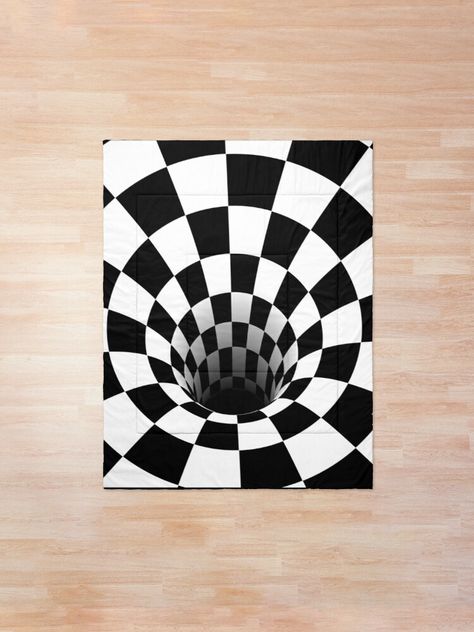 "Optical Illusion Black Hole Checkerboard (Black/White)" Comforter by hyproinc | Redbubble Hole Optical Illusion, Color Optical Illusions, Hole Drawing, Hands Tutorial, Circle Quilt Patterns, Optical Illusion Quilts, Bargello Quilt Patterns, Optical Illusion Drawing, Illusion Drawings