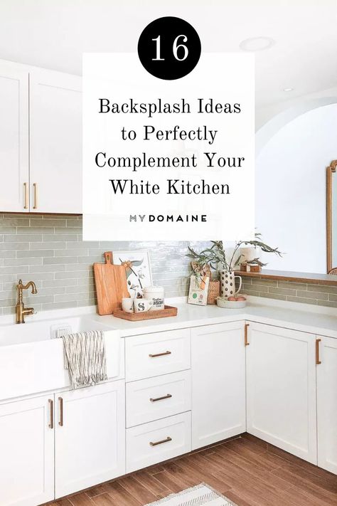 Looking for the right backsplash to complement your white kitchen? We've rounded up the goods with lots of backsplash ideas to help you find the perfect look. White Backsplash With White Countertops, Kitchen Tiles For White Kitchen, White Quartz And Backsplash, Backsplash White Cabinets White Counter, Backsplash For White Cabinets And Countertops, White Cabinets Tile Backsplash, Backsplash To Match White Quartz, White Kitchens With Colored Backsplash, White Counter And White Cabinets