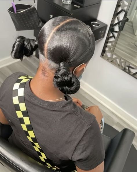 A Swoop With Two Buns, 2 Low Knot Buns, Knot Bun With Swoop, Cute Ponytail Hairstyles, Cute Ponytail, Quick Braids, Black Ponytail, Top Knot Bun, Natural Hair Bun Styles