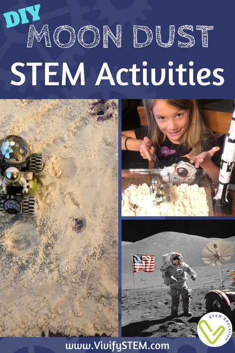 DIY Moon Dust STEM Activity! Experiment with Moon dust by making your own at home. The DIY Moon dust is similar to Moon Sand or Kinetic Sand but way cheaper and so easy to make. Stem Activities For Middle School, Elementary School Stem Activities, Preschool Stem Activities, Make Kinetic Sand, Middle School Stem, Math For Preschool, Homeschool Stem, Stem Activities Preschool, Diy Moon