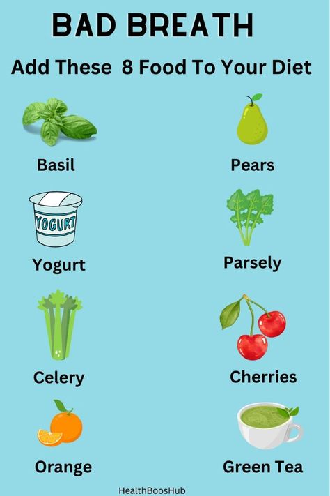 Say goodbye to bad breath with these 8 effective foods! Learn how apples, carrots, yogurt, green tea, parsley, oranges, celery, and water can help you achieve fresher breath naturally. Discover how these foods can clean your teeth, fight bacteria, and keep your mouth hydrated. Click to find out more and start enjoying a fresher, more confident smile today! how to get rid of bad breath what causes bad breath what causes bad breath from the stomach best  mouthwash for bad breath  types of bad breath smells. Follow us for more health and wellness tips. #BadBreath #OralHealth #HealthyDiet #FreshBreath #WellnessTips.
#tipsforbadbreath How To Get Better Smelling Breath, How To Not Have Bad Breath, Remedy For Bad Breath, Odor Remedies, Best Mouthwash, Teeth Tips, Prevent Bad Breath, Bad Breath Remedy, Seventeenth Birthday