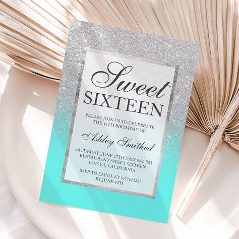 $2.8 | Faux silver glitter teal chic Sweet 16 - glitter sweet 16, modern sweet sixteen, chic sweet 16, princess, elegant, silver glitter, teal ocean, aqua Glitter Sweet 16, 16 Invitations, Sweet 16 Invitations, Unforgettable Memories, 16th Birthday, Sweet Sixteen, Silver Glitter, Sweet 16, Invitation Zazzle