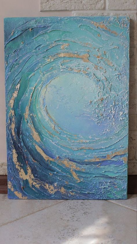 Gold Art Painting, Gold Leaf Art, Soyut Sanat Tabloları, Wave Painting, Gold Leaf Painting, Tableau Art, Textured Canvas Art, Plaster Art, Wave Art