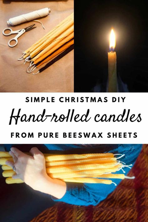 Easy Rolled Beeswax Candles DIY | Simple Nordic Christmas Rolled Beeswax Candles Diy, Beeswax Sheet Candles, Minimalist Ornaments, Rolled Beeswax Candles, Rolled Candles, Beeswax Candles Diy, Nordic Lifestyle, Spiral Candles, Beeswax Taper Candles