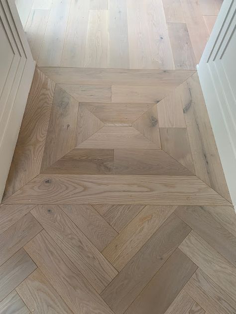 Double Herringbone Wood Floor, Foyer Wood Floor Design, Laminate Flooring Design Pattern, Inlaid Wood Floor Patterns, Wood Floor Patterns Design, Wood Floor Patterns, Make A Headboard, Floor Pattern Design, Entryway Floor