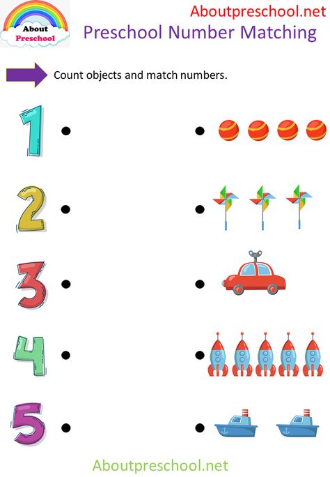 NUMBER MATCHING BENEFITS According to the Montessori approach, it is important for mathematics education at the age of 3 and over. Contrary to the abstract information of mathematics; The introduction of numbers in a way that children can touch, see and experience is of great importance in terms of being memorable and meaningful. In Read More Number To Number Matching, Mathematics For Kindergarten, Number Matching Activities, Number Matching Worksheet, Number Worksheets For Preschool, Worksheet Numbers, Learning Colors For Kids, Montessori Approach, Preschool Activity Sheets