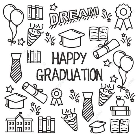 Graduation Drawings Easy, Study Related Doodles, Graduation Vector Illustrations, Senior Year Doodles, Graduation Sketch Drawing, Academic Doodles, Graduation Doodles Hand Drawn, College Illustration Art, Study Drawing School