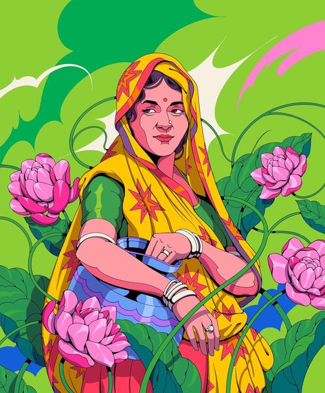 Portrait Digital Art Illustration, Vibrant Canvas Painting, Meaningful Illustration, Ssjg Goku, Social Posters, Everyday Painting, Indian Map, Illustration Indian, Time Illustration