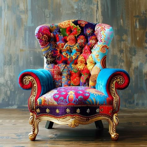 Mint Green Room, Green Room Design, Granny Chic Decor, Patchwork Furniture, Funky Chairs, Colourful Living Room Decor, Fantasy Furniture, Unusual Furniture, Vintage Armchair