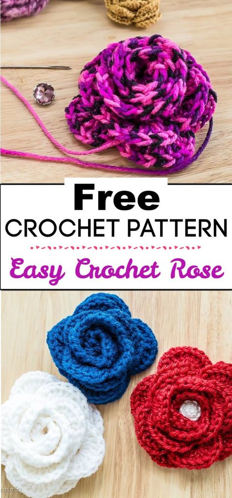 1. Free Easy Crochet Rose Pattern And Video Tutorial Crochet Roses Free Pattern, Free Crochet Rose Pattern, Rose Crochet Pattern, Easy Crochet Rose, Crochet Baby Hats Free Pattern, Easy Rose, Crochet Rose Pattern, Rose Crochet, Crafts Crochet