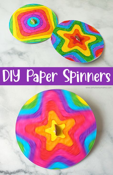 DIY Paper Spinners + 10 Free Kids Craft Printables | artsy-fartsy mama Steam Crafts Elementary, Printable Stem Activities, Steam Art Activities Elementary, Talent Show Arts And Crafts, Steam Art Projects Elementary, Retro Crafts For Kids, Art Steam Activities, Elementary School Craft Ideas, Arts And Crafts For 3rd Grade