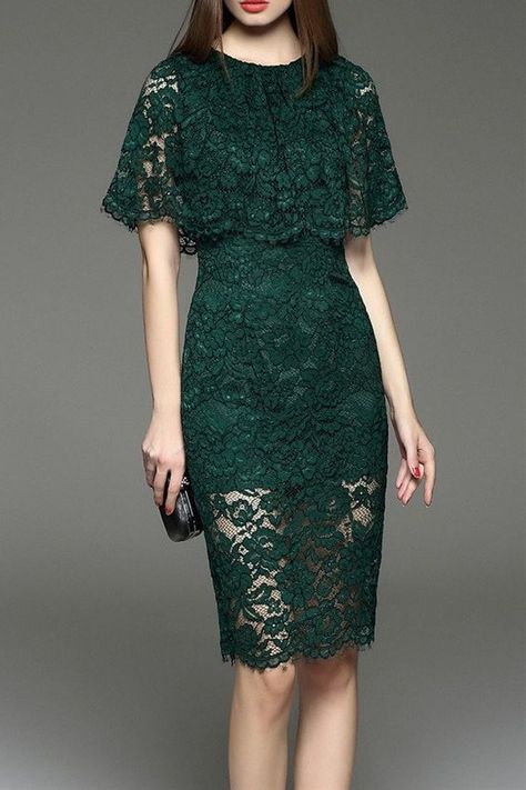 20 Lace Dress Designs To Inspire Your Next Dress Brokat Modern, Áo Blu, Lace Pencil Dress, Capelet Dress, Green Lace Dress, Lace Dress Design, Fashion Tips For Women, Online Dress Shopping, Green Lace