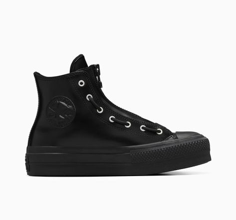 Chuck Taylor All Star Lift Platform Leather Black/Total Eclipse/Black Platform Leather Converse, Chuck Taylor Style, Iconic Sneakers, Womens High Top Shoes, Chuck Taylor All Star Lift, Style Converse, Converse Style, Converse Black, High Shoes