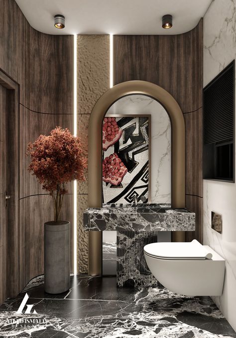 𝐋𝐔𝐗𝐔𝐑𝐘 𝐌𝐎𝐃𝐄𝐑𝐍 𝐆𝐔𝐄𝐒𝐓 𝐁𝐀𝐓𝐇𝐑𝐎𝐎𝐌 :: Behance Luxury Washroom Design, Luxury Toilet Design, Modern Washroom, Modern Guest Bathroom, Bathroom Behance, Wallpaper Toilet, Luxury Powder Room, Luxury Reception, Toilet Design Modern