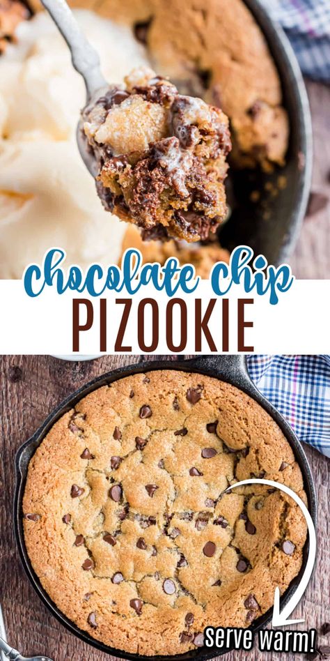 Homemade Chocolate Chip Cookie Dough, Pizookie Recipe, Skillet Food, Gooey Desserts, Easter Cookie Cake, Skillet Desserts, Skillet Cookies, Warm Desserts, Homemade Chocolate Chips