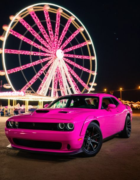 Hell Cat Srt Charger, Pink Dodge Challenger, Hell Cat Charger, Pink Challenger, Hell Cat Car, Black Dodge Challenger, Pink Hellcat, Hot Pink Cars, Camaro Black