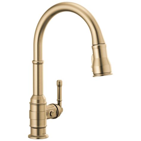 Delta 9190-CZ-DST Champagne Bronze Broderick 1.8 GPM Single Hole Pull Down Kitchen Faucet Champagne Bronze Kitchen Faucet, Champagne Bronze Kitchen, Delta Champagne Bronze, Bronze Kitchen Faucet, Delta Kitchen Faucet, Black Kitchen Faucet, Pull Down Kitchen Faucet, Retractable Hose, Lake House Kitchen