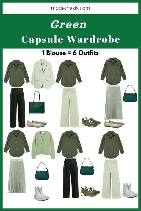 green capsule wardrobe, mini capsule wardrobe, mini green capsule wardrobe, capsule wardrobe green, green outfit ideas, monochromatic outfit, green monochrome outfit, green monochromatic outfit Monochromatic Olive Green Outfit, Olive Green Color Match Outfit, Olive Monochromatic Outfit, Capsule Wardrobe Green Color Palettes, Dark Green Capsule Wardrobe, Mint Color Outfit Ideas, Light Green Color Combinations Outfit, Army Green Color Combinations Outfit, Army Green Outfit Hijab